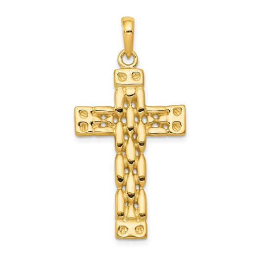 14k Yellow Gold Polished Panther Link Style Cross Pendant