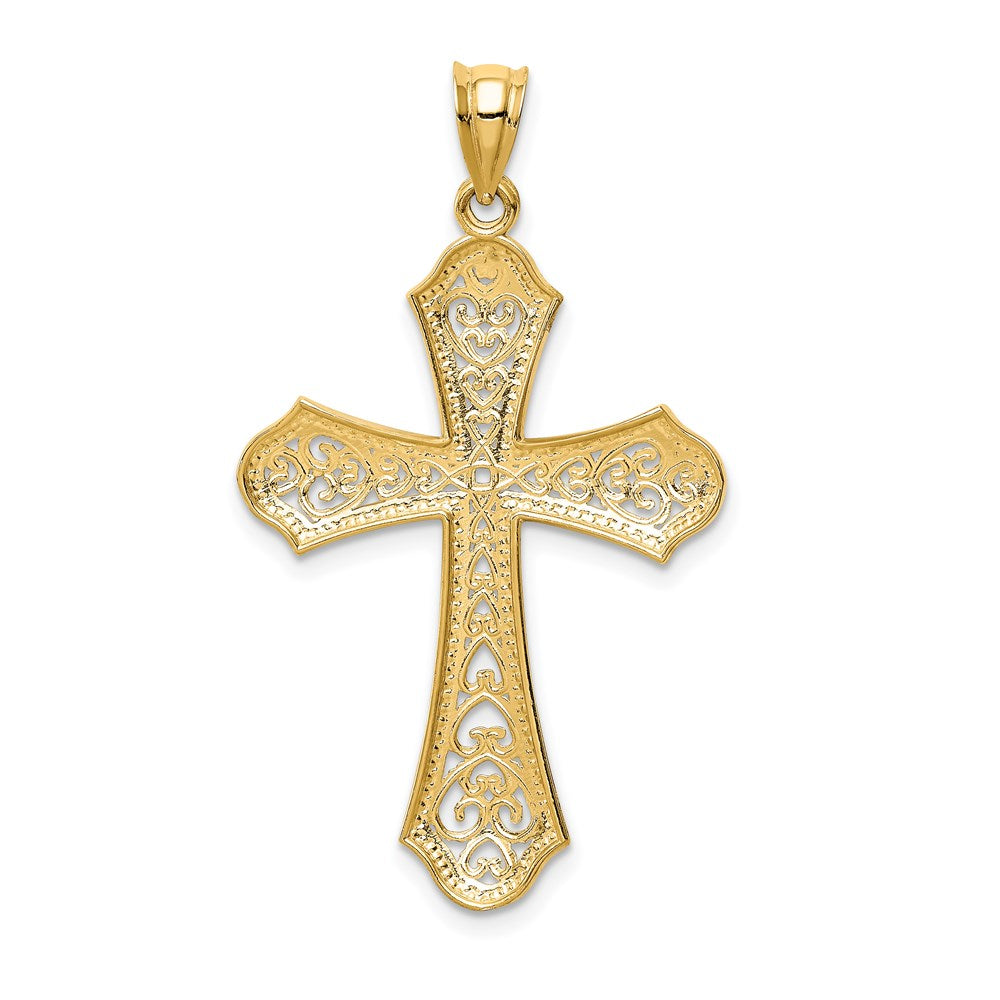 14k Yellow & Rhodium Gold w/Rhodium Filigree Cross Pendant