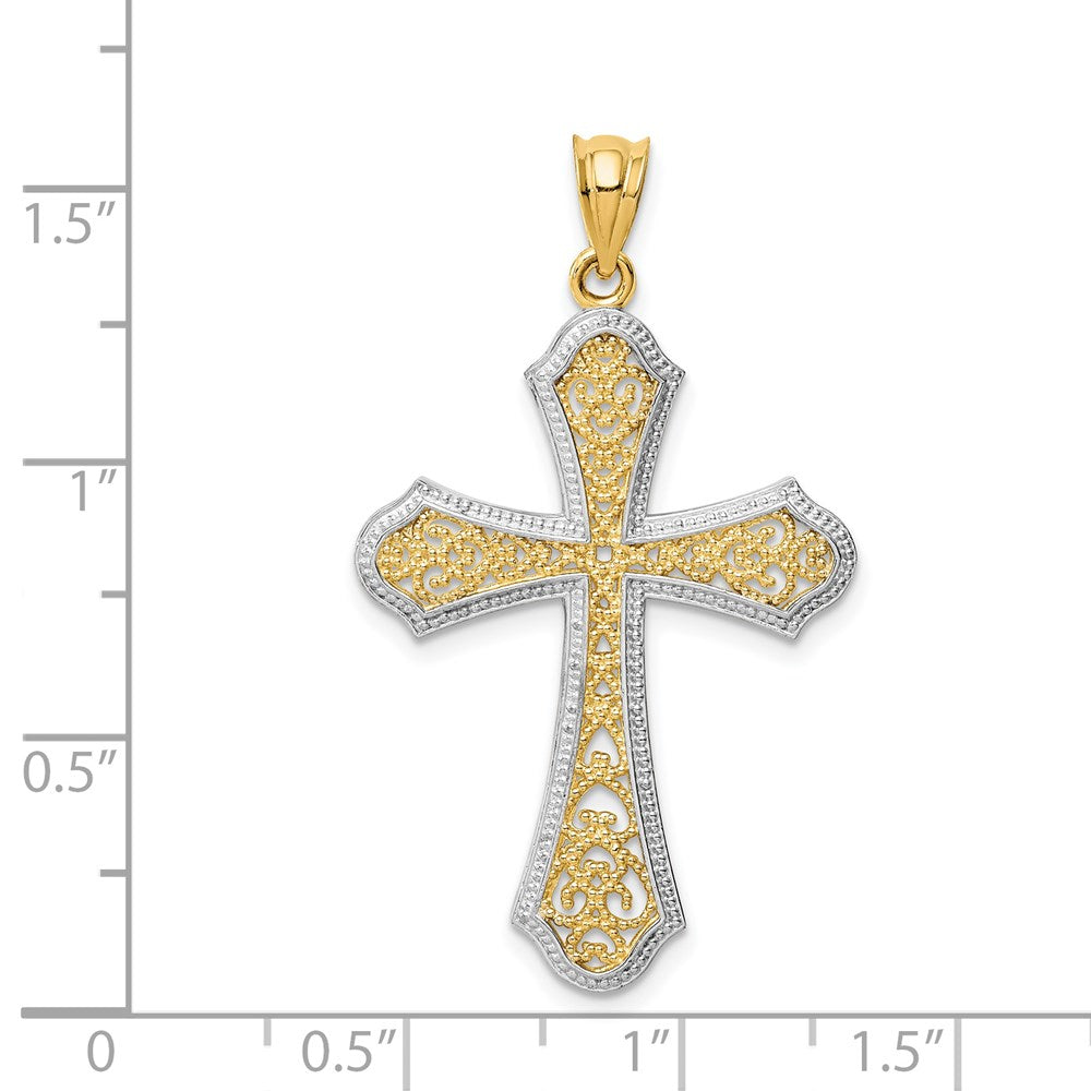 14k Yellow & Rhodium Gold w/Rhodium Filigree Cross Pendant