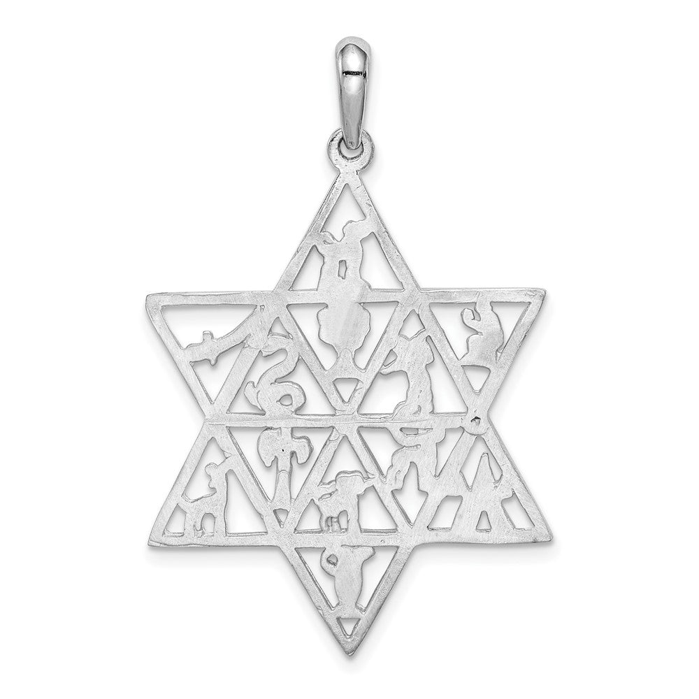 14k White Gold 12 Tribes Star of David Pendant