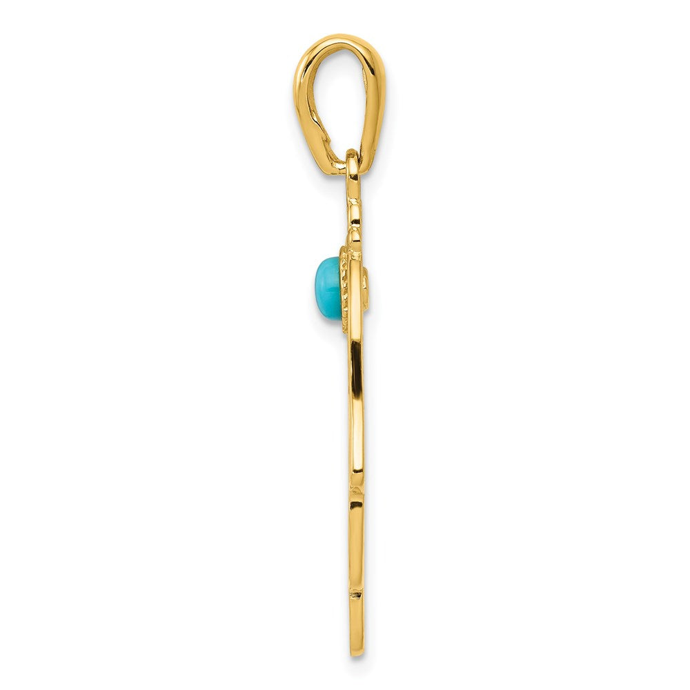 14k Yellow Gold Turquoise Filigree Chamseh Pendant