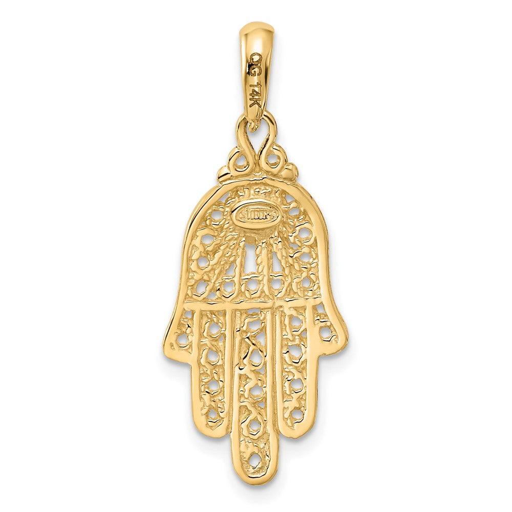 14k Yellow Gold Turquoise Filigree Chamseh Pendant