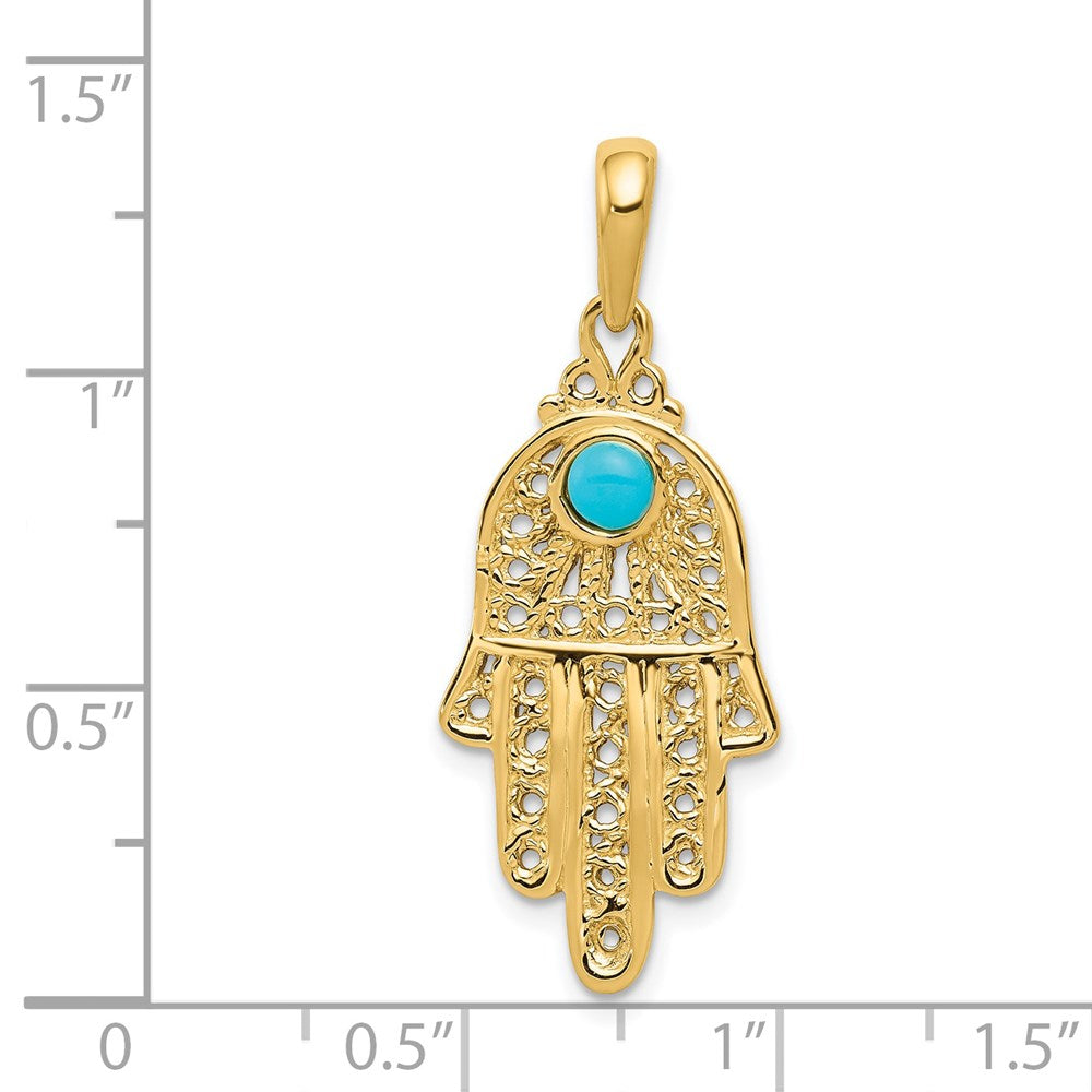 14k Yellow Gold Turquoise Filigree Chamseh Pendant