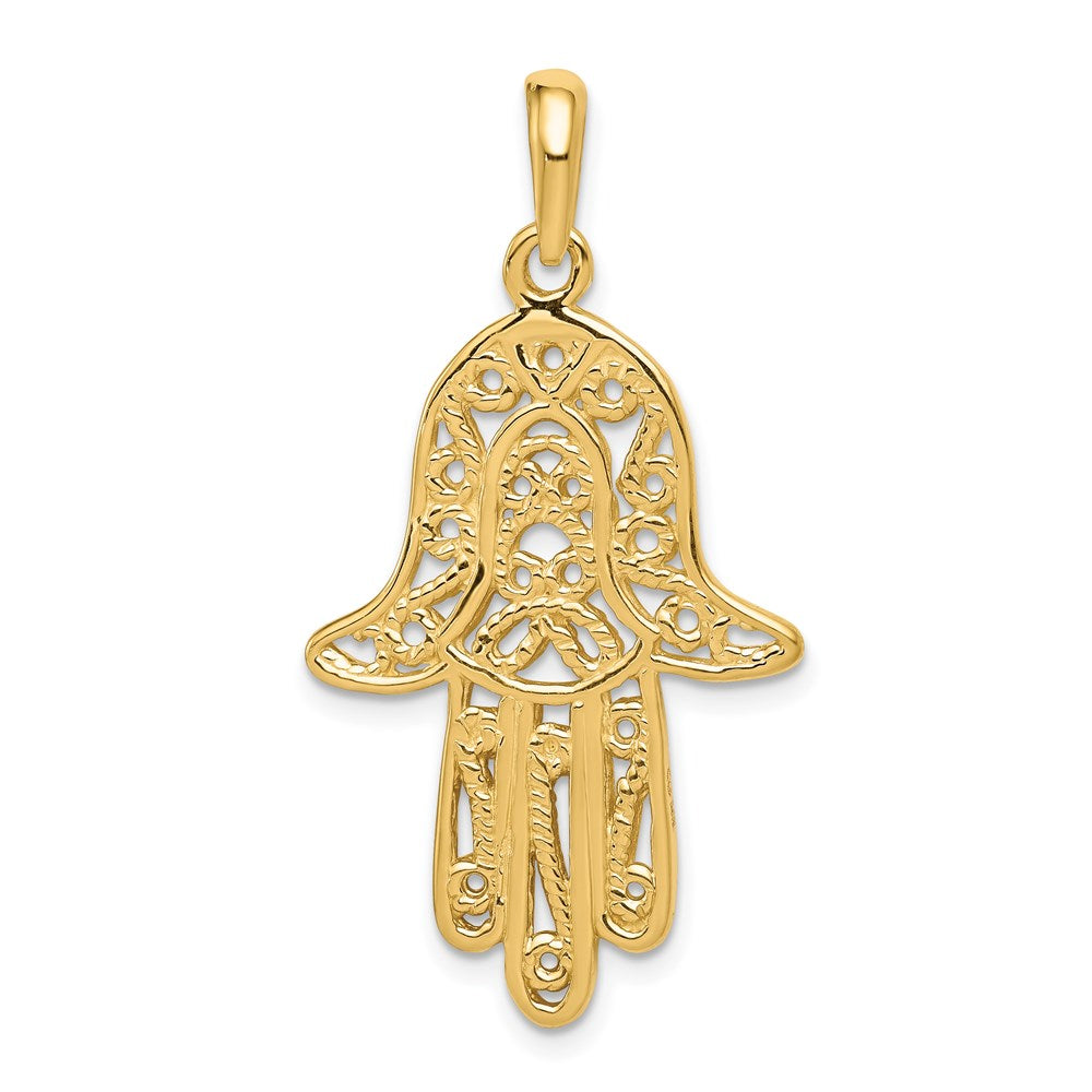 14k Yellow Gold Filigree Chamseh Pendant