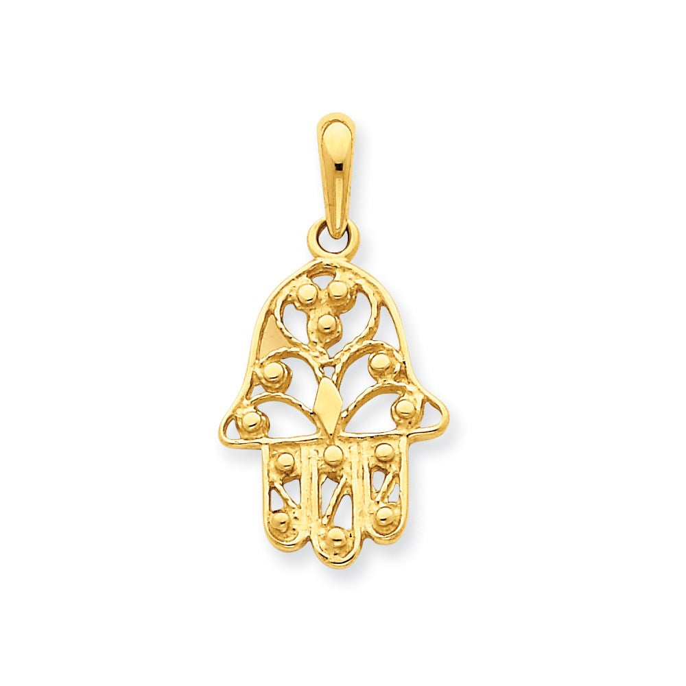 14k Yellow Gold Filigree Chamseh Pendant