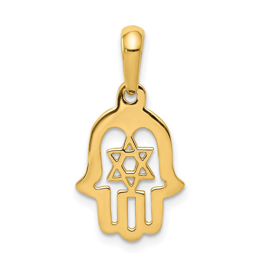 14k Yellow Gold Star of David Chamseh Pendant