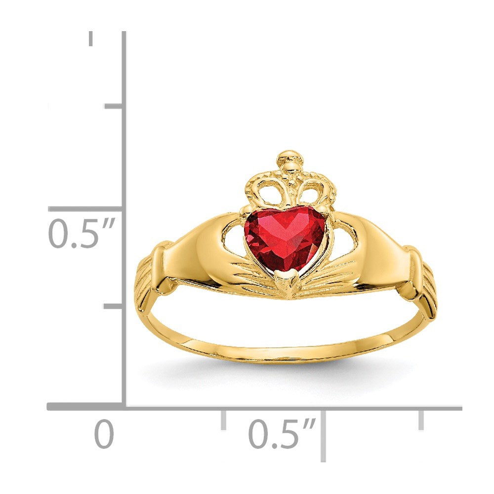 14K Yellow Gold CZ January Birthstone Claddagh Heart Ring