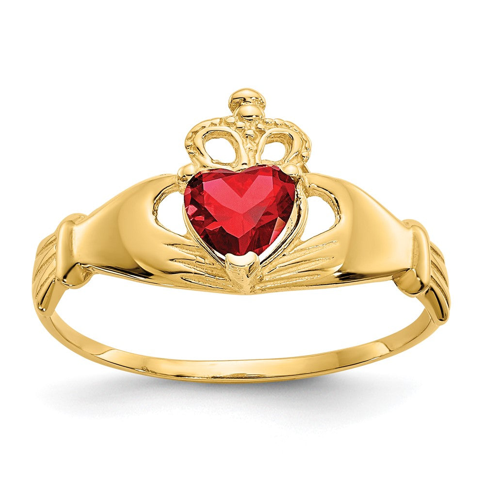 14K Yellow Gold CZ January Birthstone Claddagh Heart Ring