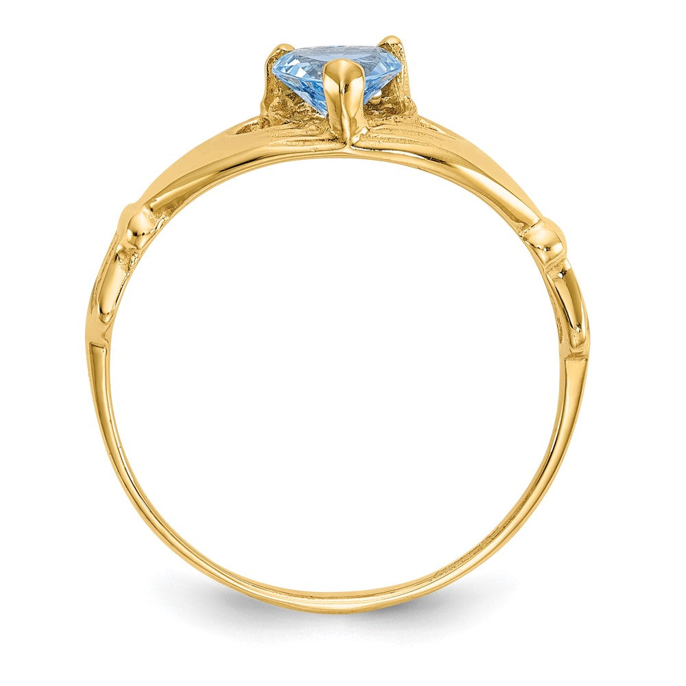 14K Yellow Gold CZ March Birthstone Claddagh Heart Ring