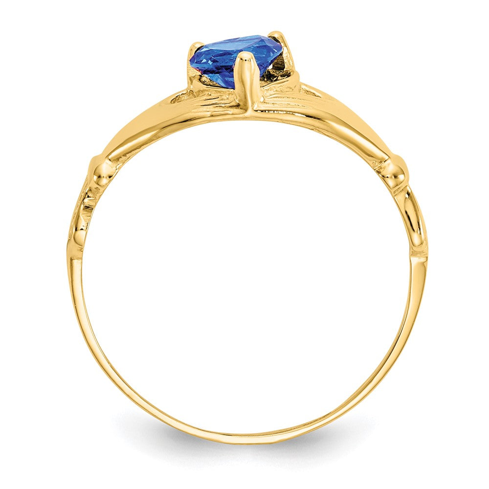 14K Yellow Gold CZ September Birthstone Claddagh Heart Ring