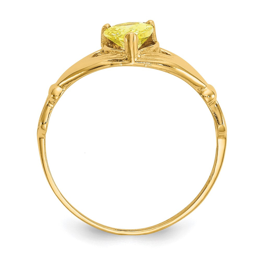 14K Yellow Gold CZ November Birthstone Claddagh Heart Ring