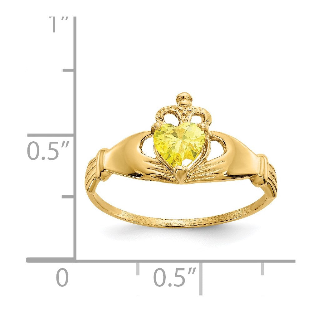 14K Yellow Gold CZ November Birthstone Claddagh Heart Ring