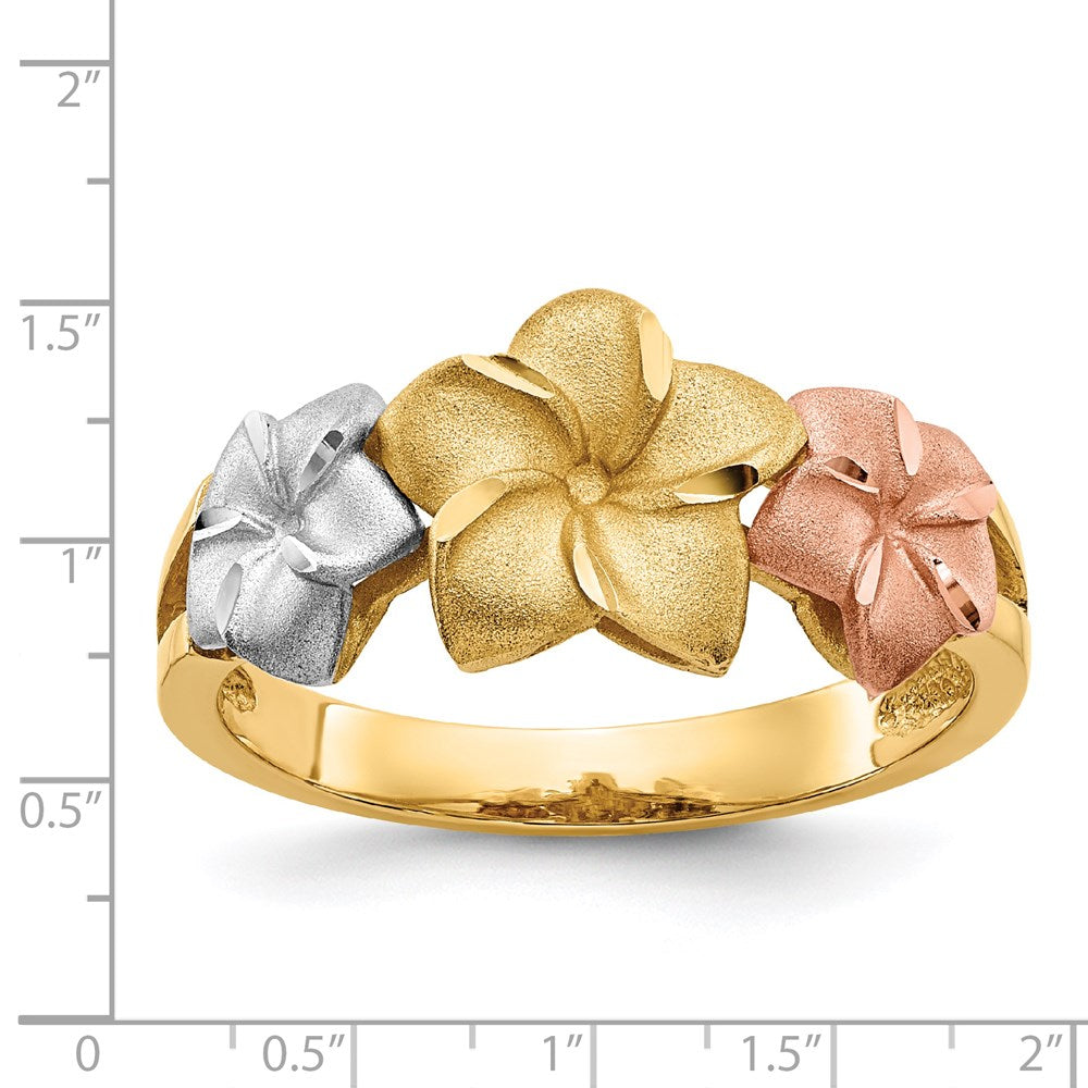 14k Tri-color Gold Plumeria Ring