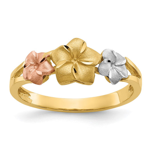 14k Tri-color Gold Plumeria Ring