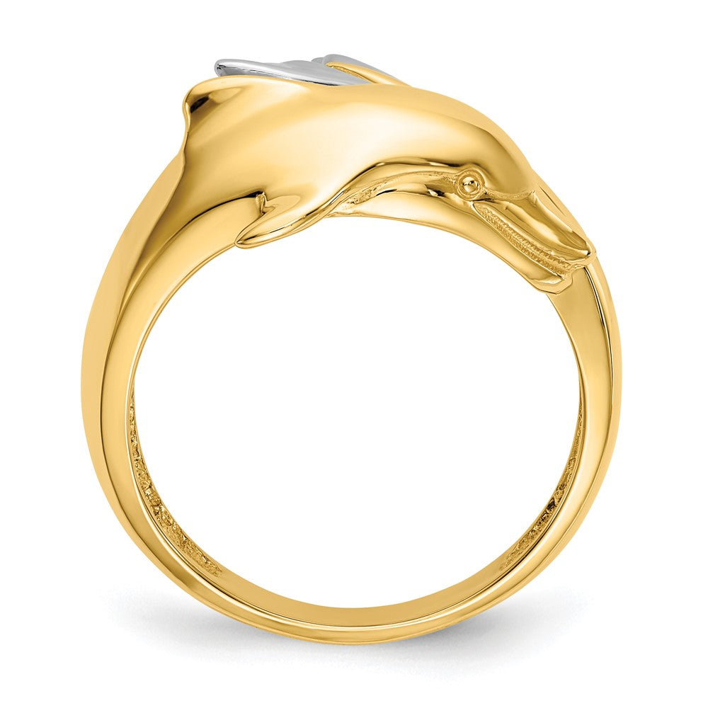 14k Two-Tone Gold Polished Dolphin Ring