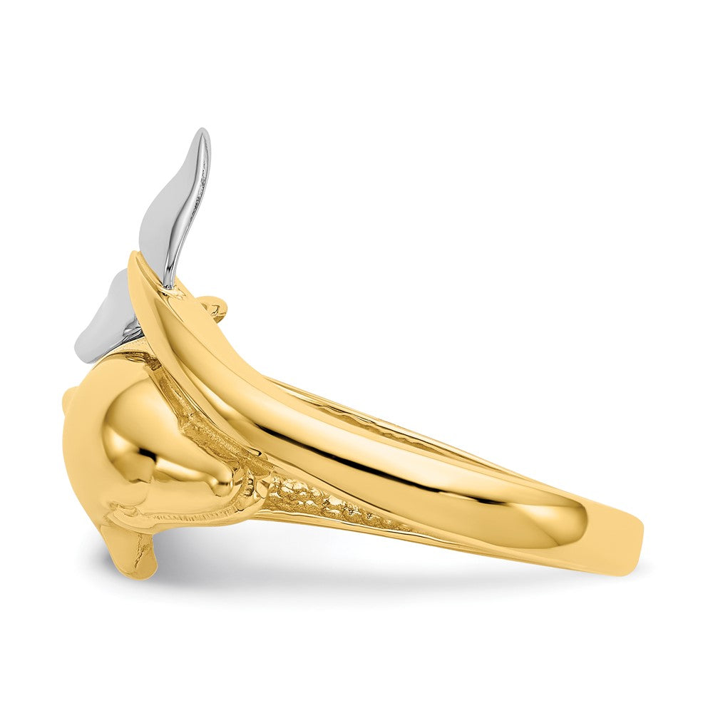 14k Two-Tone Gold Polished Dolphin Ring