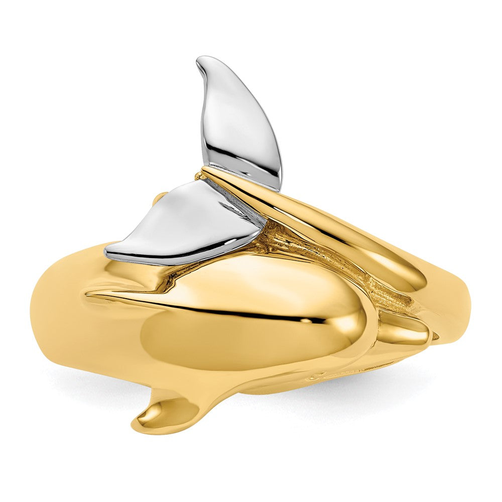 14k Two-Tone Gold Polished Dolphin Ring