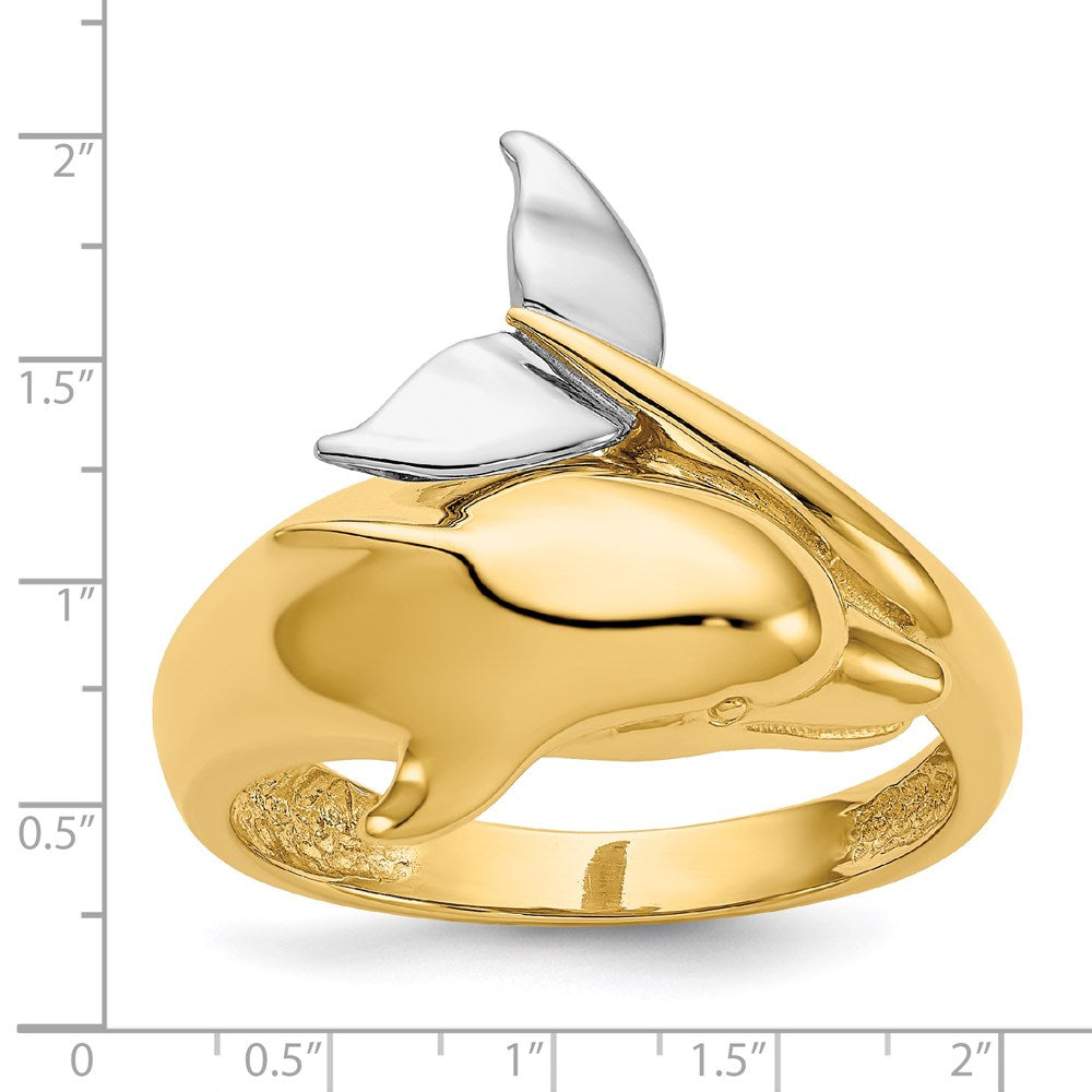 14k Two-Tone Gold Polished Dolphin Ring