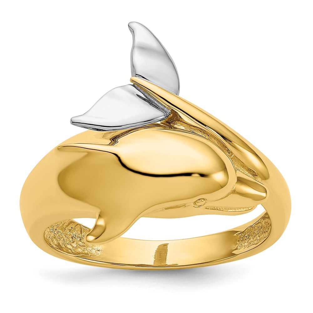 14k Two-Tone Gold Polished Dolphin Ring