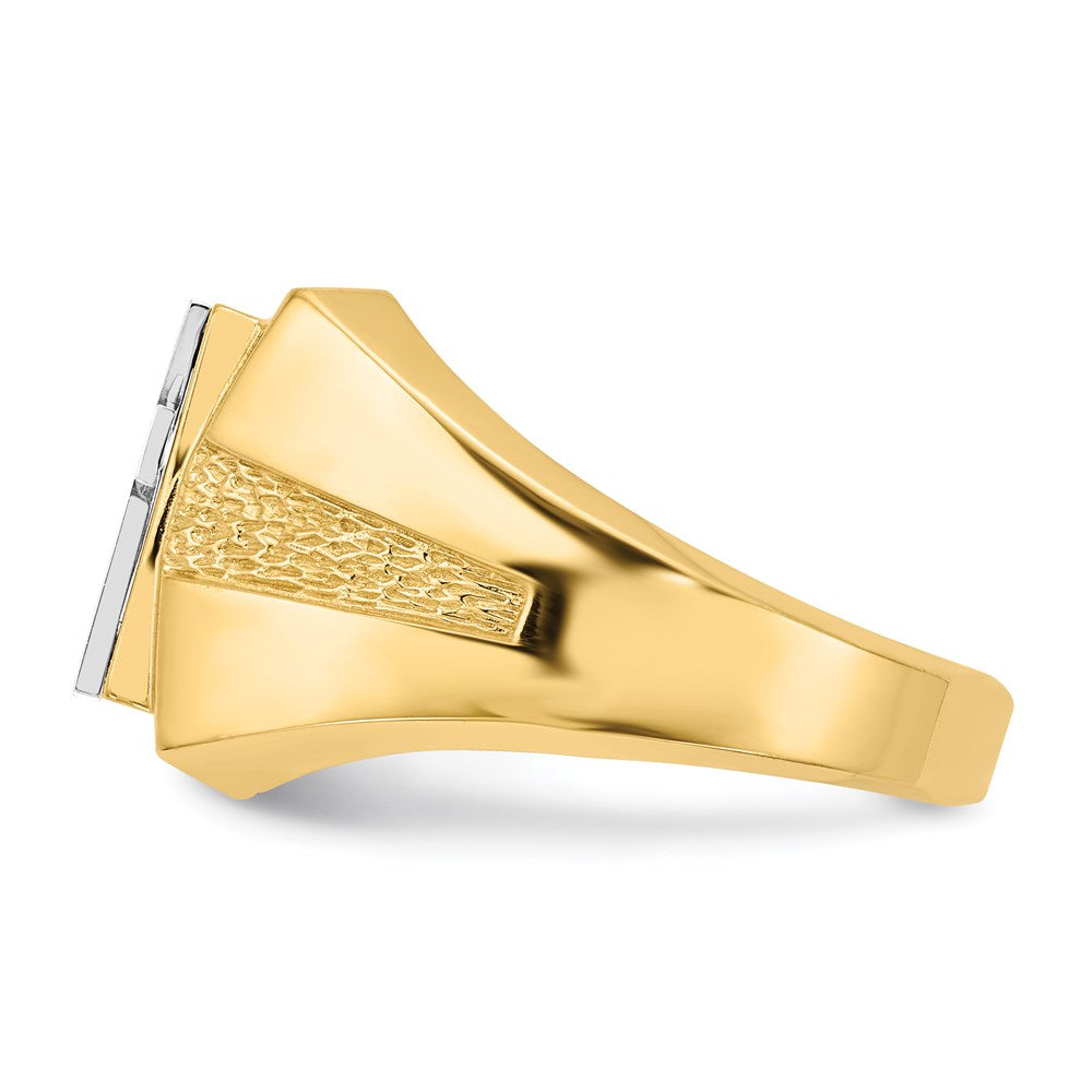 14k Two-Tone Gold Polished Cross on Top Mens Ring