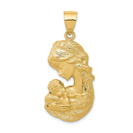 14k Yellow Gold Solid Satin Polished Mother Holding Child Charm