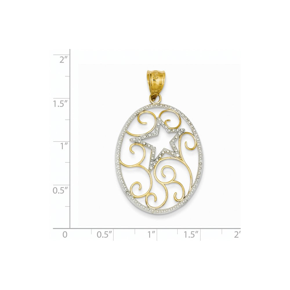 14k Yellow & Rhodium Gold and Rhodium Oval Star Pendant