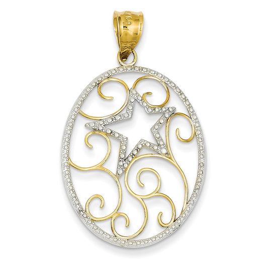 14k Yellow & Rhodium Gold and Rhodium Oval Star Pendant