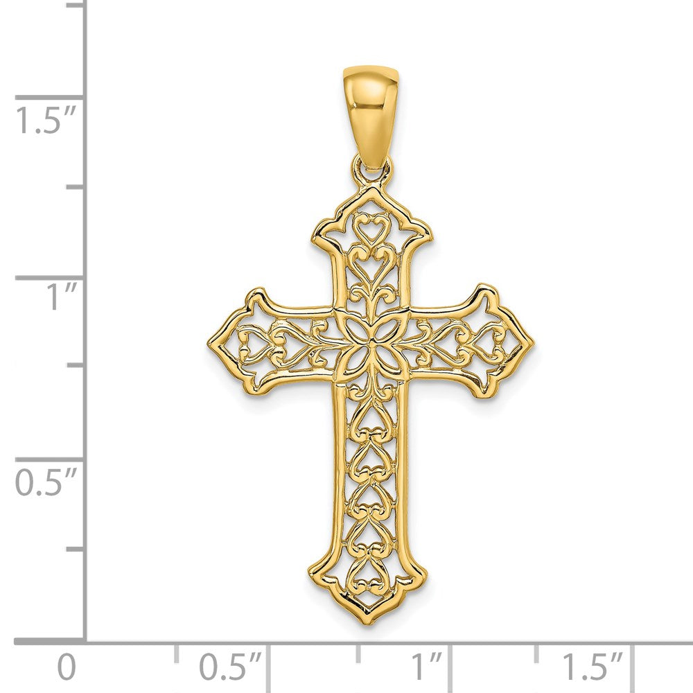 14k Yellow Gold Cut-out Budded Cross Charm