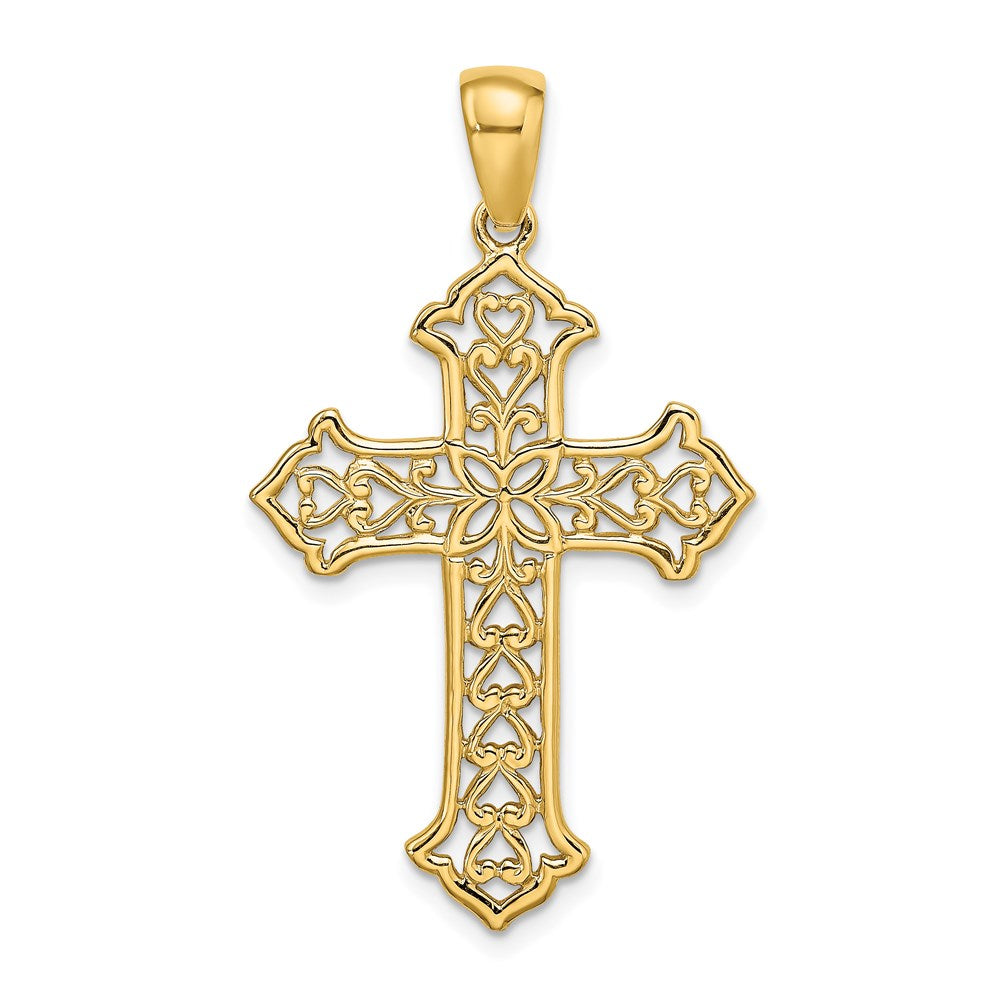 14k Yellow Gold Cut-out Budded Cross Charm