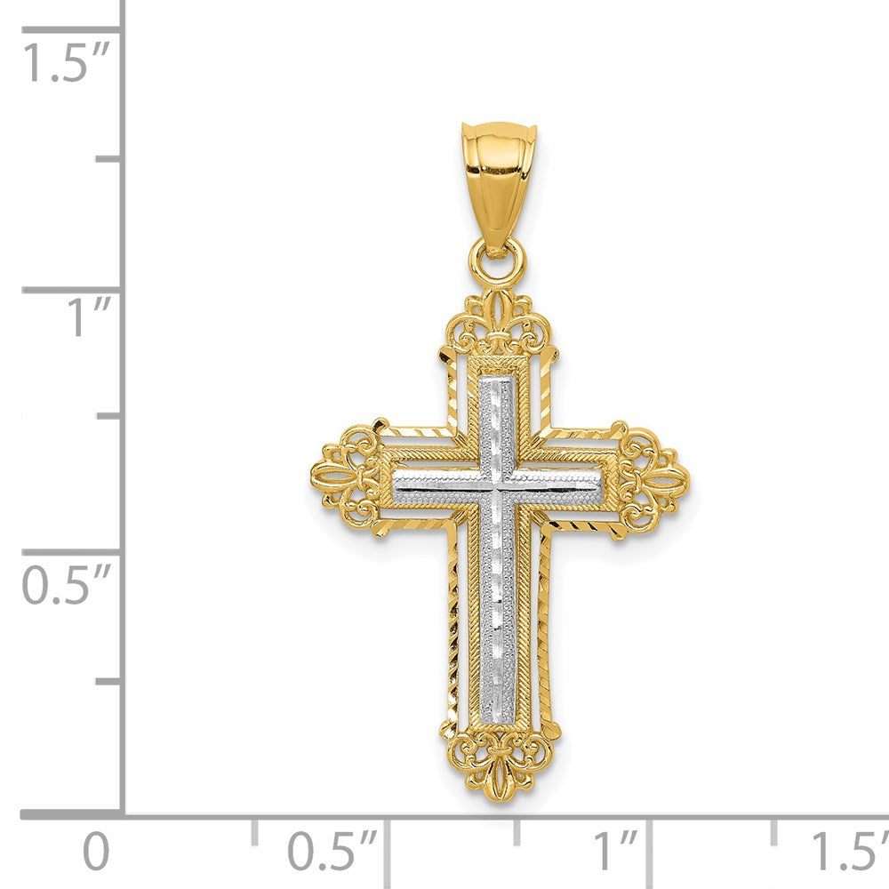 14k Two-tone Gold Fleur De Lis Cross Pendant