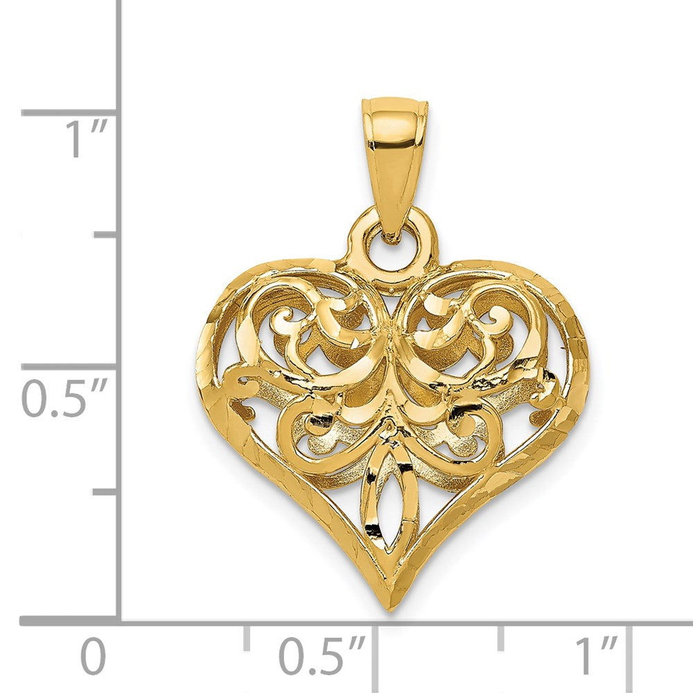 14k Yellow Gold Polished 3-D Filigree Puffed Heart Pendant