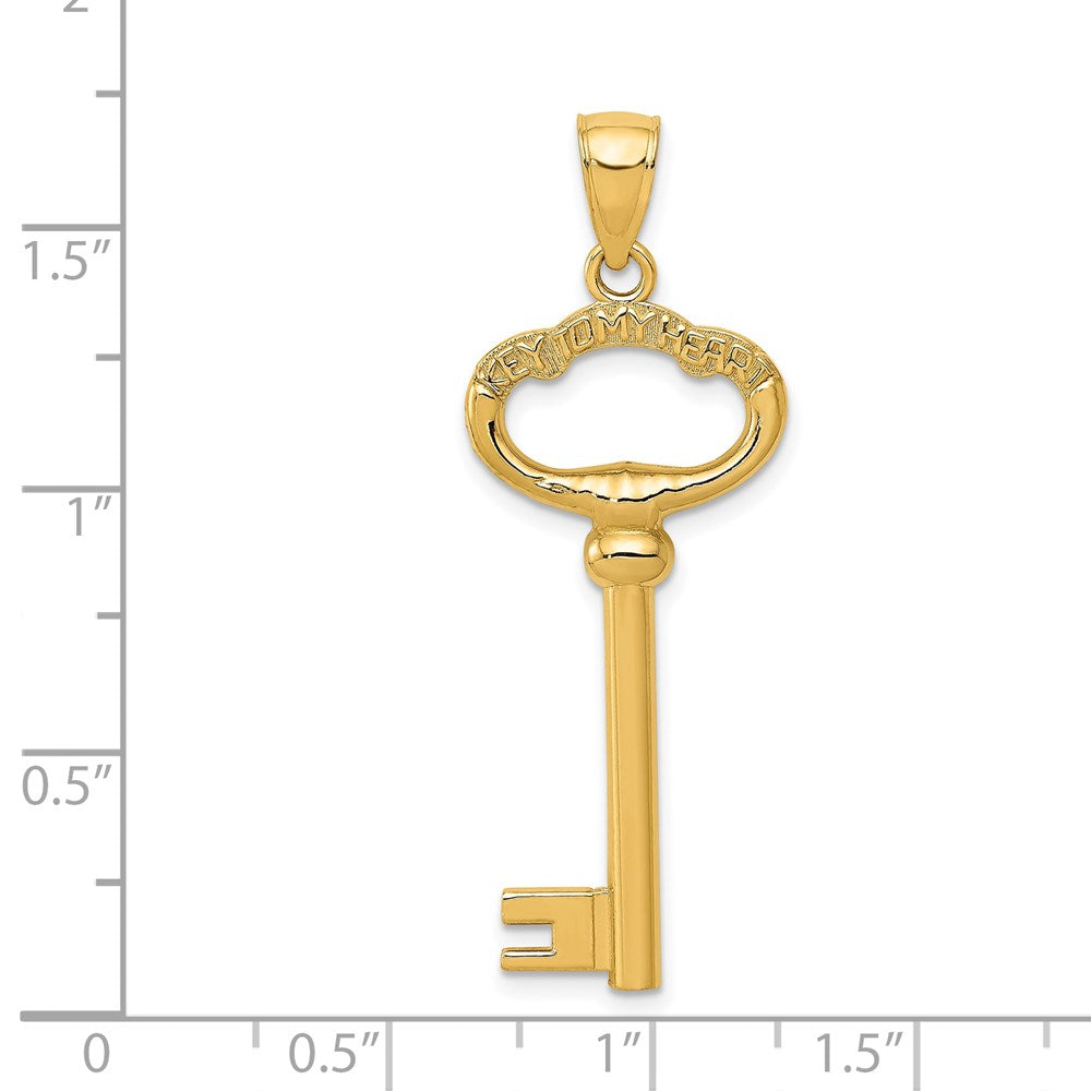 14k Yellow Gold Polished 3-D KEY TO MY HEART Key Charm