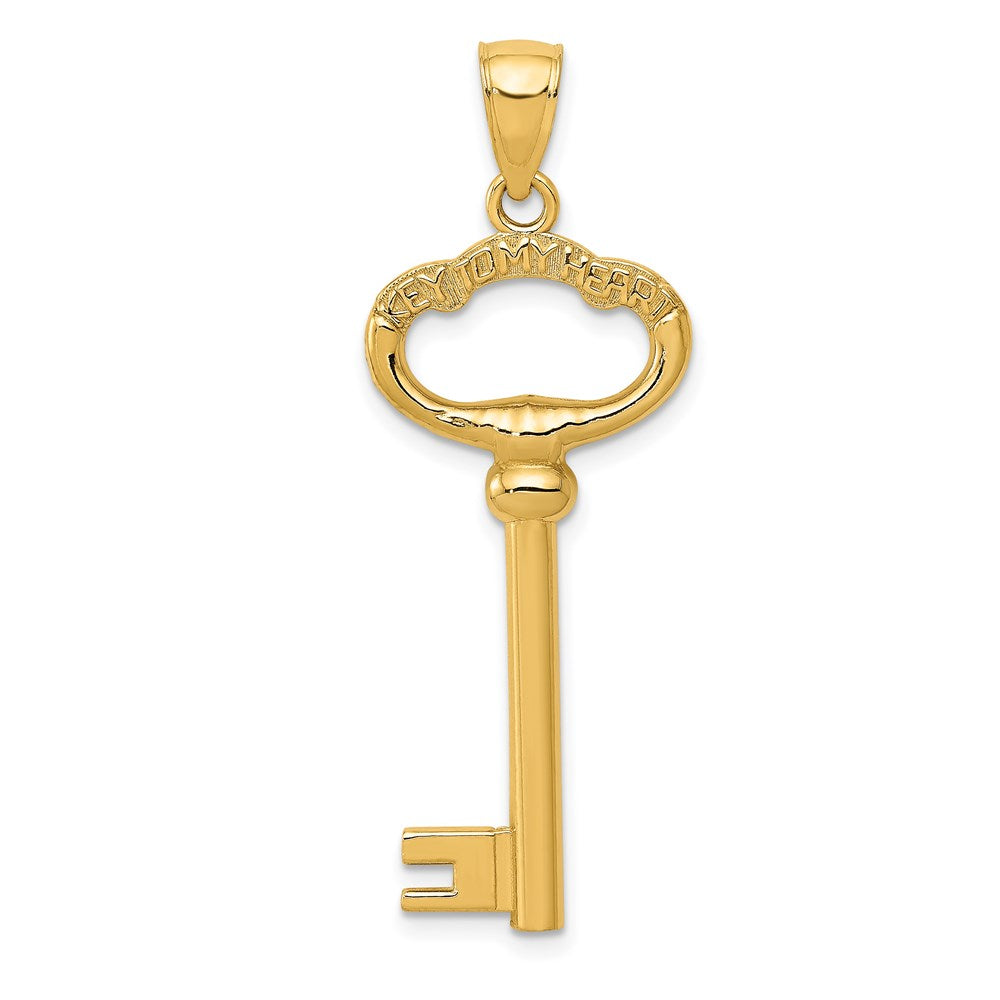 14k Yellow Gold Polished 3-D KEY TO MY HEART Key Charm