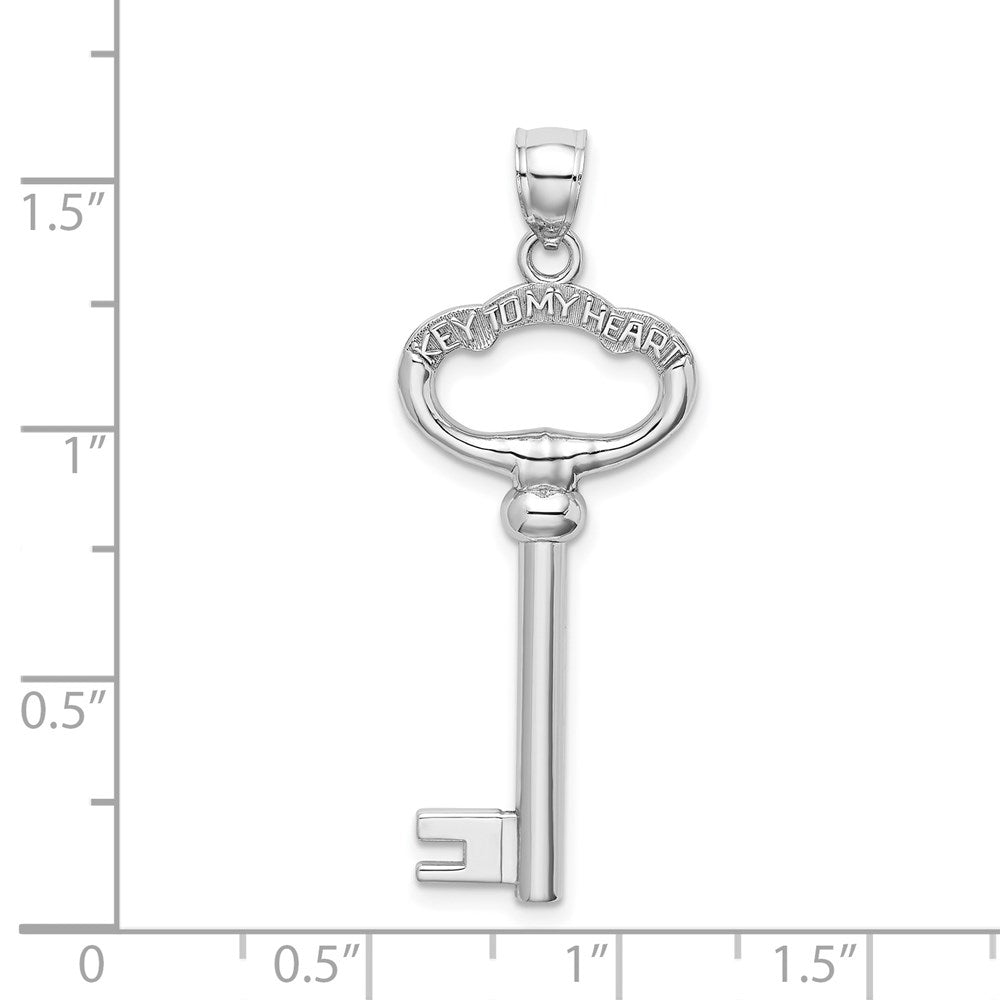 14k White Gold 3D KEY TO MY HEART Key Charm