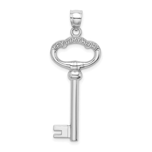 14k White Gold 3D KEY TO MY HEART Key Charm