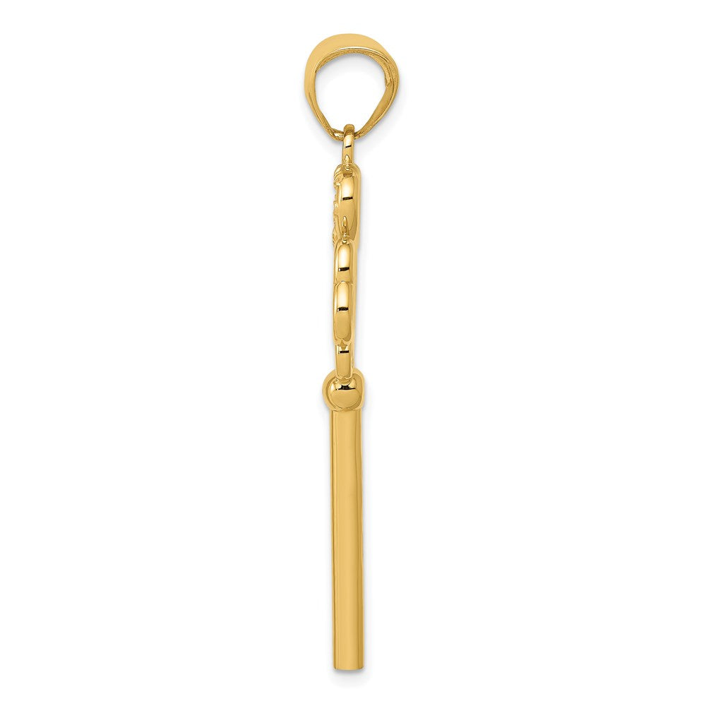 14k Yellow Gold Polished 3D Hearts KEY TO MY HEART Key Charm