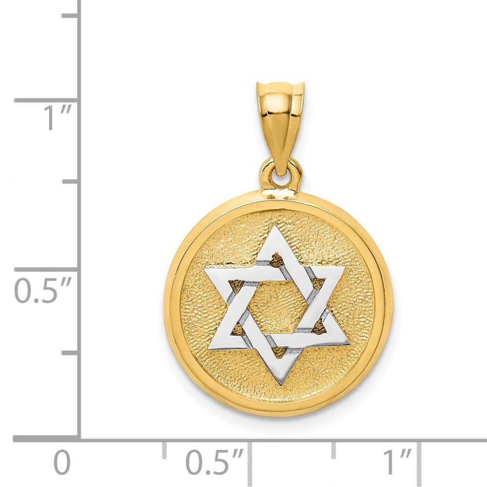 14k Two-tone Gold Solid Satin Finish Flat Back Star of David Disc Charm