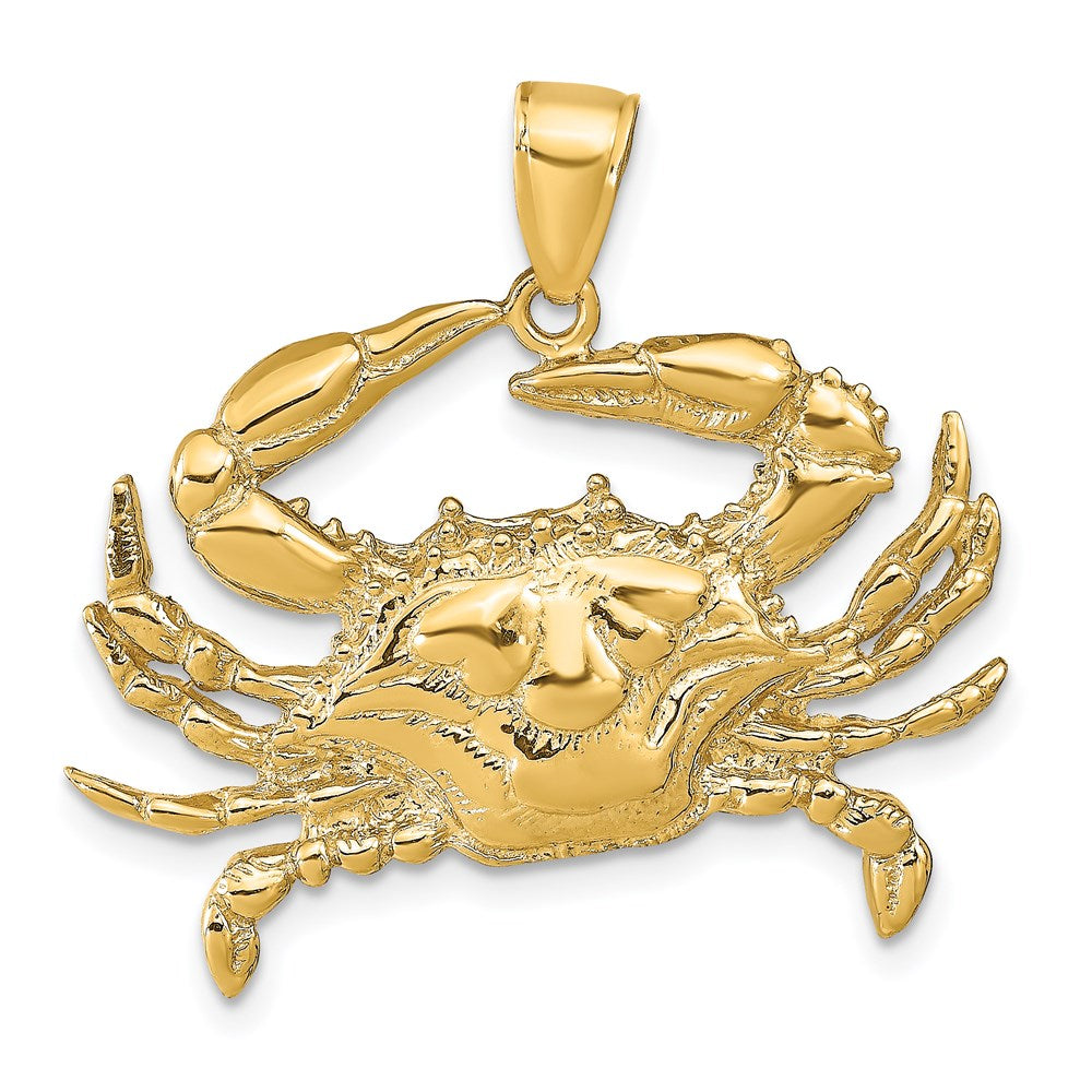 14k Yellow Gold Blue Crab Pendant