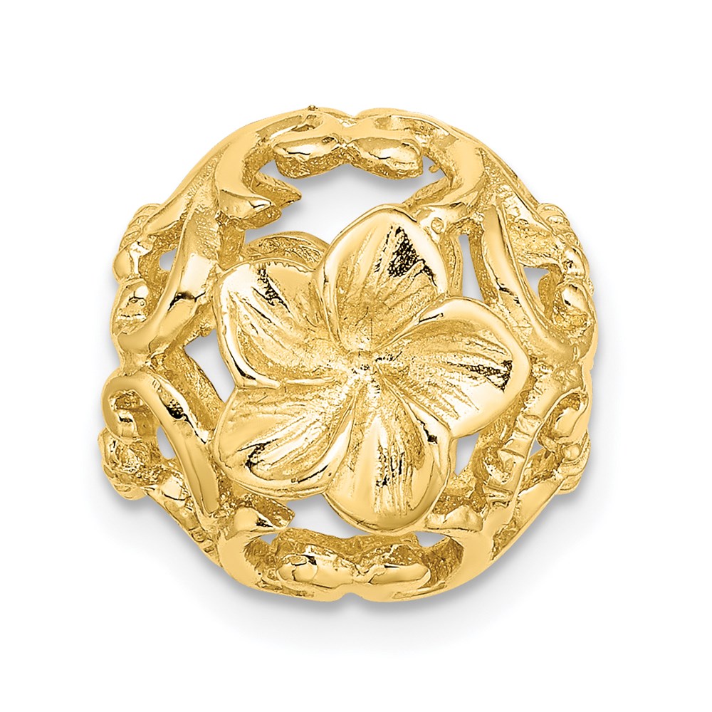 14k Yellow Gold 3-D Cut-out Flower Barrel Slide Charm