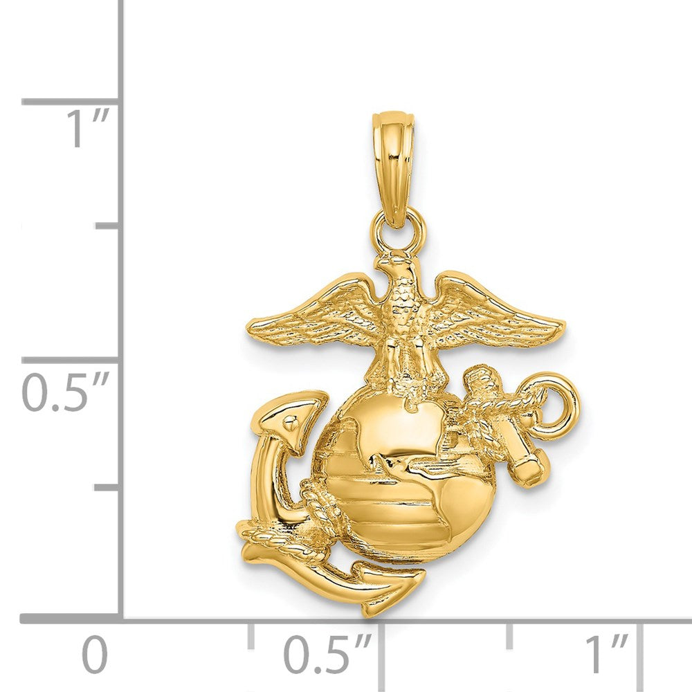 14k Yellow Gold Polished / Textured U.S. Army Marine Corps Charm Pendant for Necklace