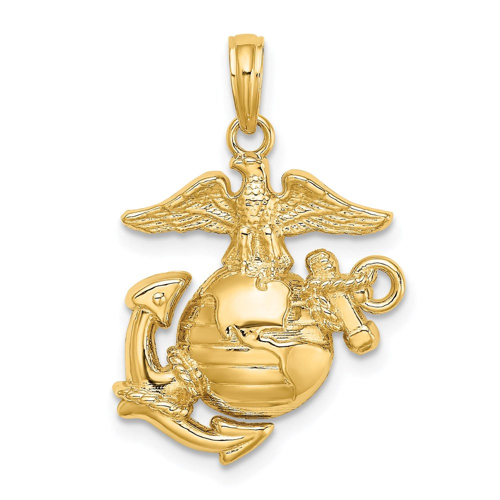 14k Yellow Gold Polished / Textured U.S. Army Marine Corps Charm Pendant for Necklace