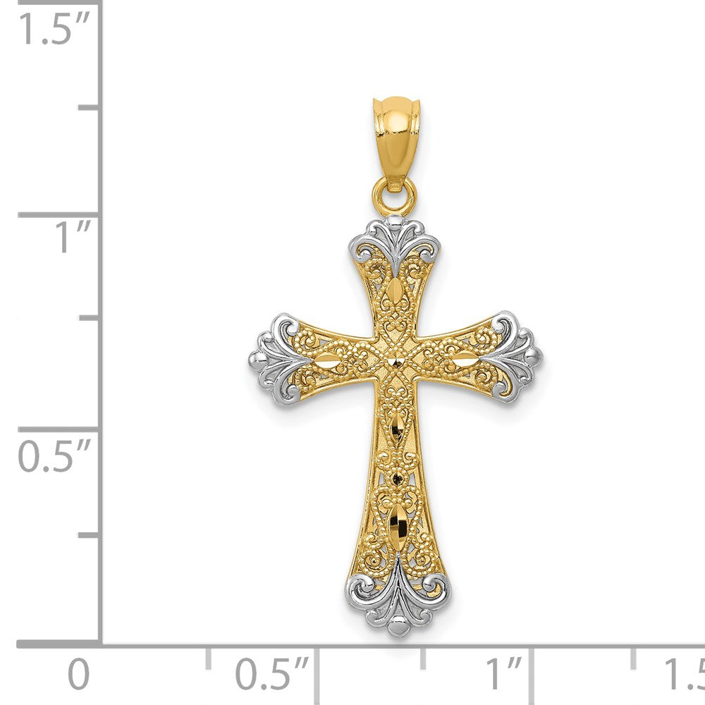 14k Yellow & Rhodium Gold w/Rhodium Reversible Cross Pendant