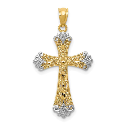 14k Yellow & Rhodium Gold w/Rhodium Reversible Cross Pendant