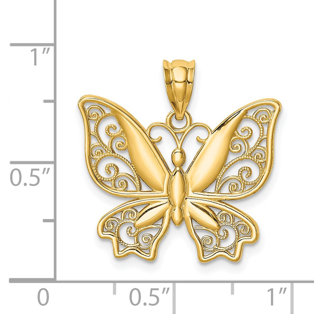 14k Yellow Gold Polished Butterfly Pendant