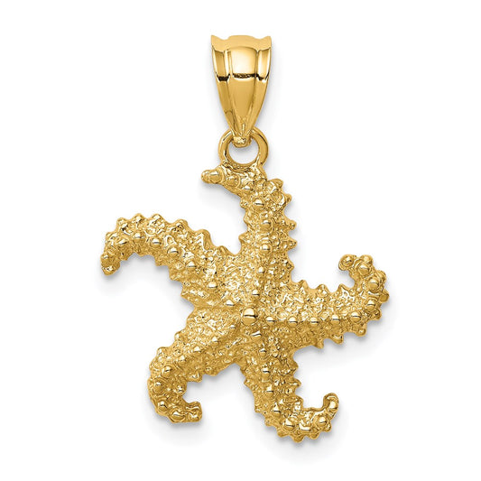 14k Yellow Gold Polished & Textured Starfish Pendant