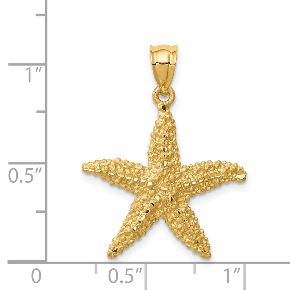 14k Yellow Gold Brushed and Diamond-Cut Starfish Pendant