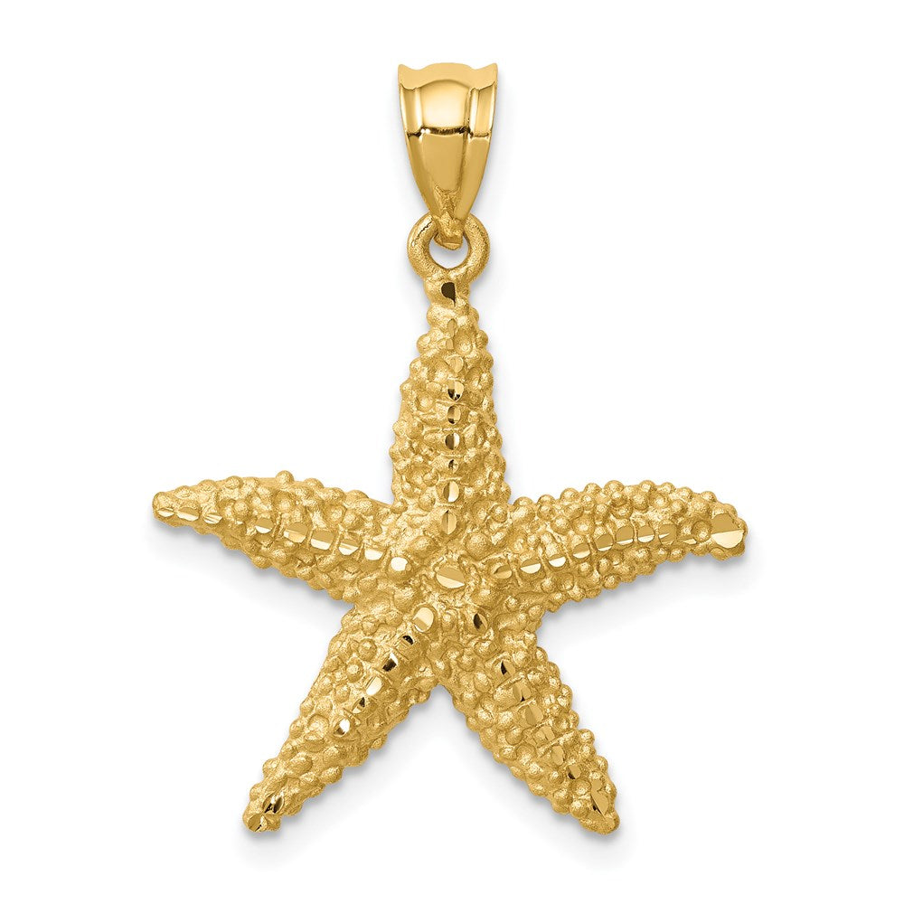 14k Yellow Gold Brushed and Diamond-Cut Starfish Pendant