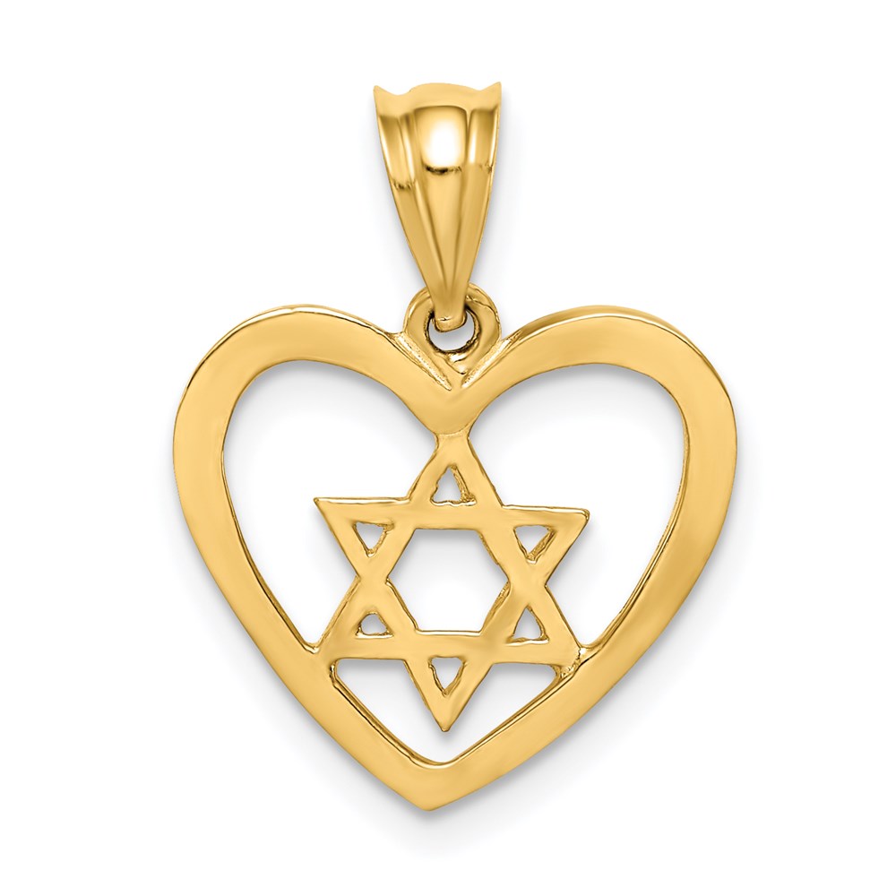 14k Yellow Gold Polished Star of David in Heart Pendant