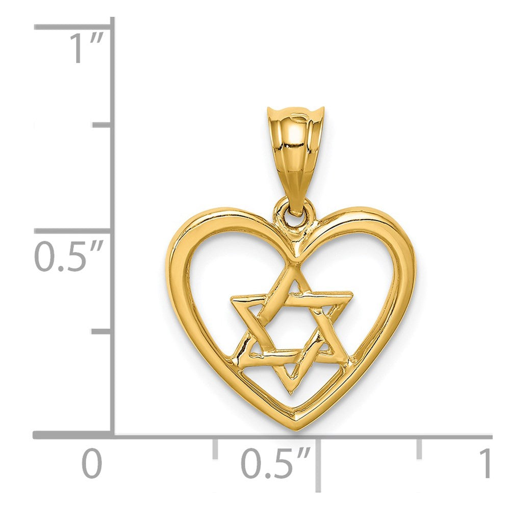 14k Yellow Gold Polished Star of David in Heart Pendant