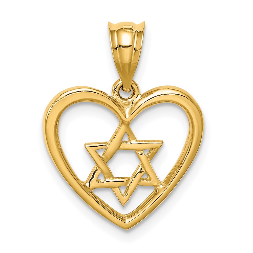 14k Yellow Gold Polished Star of David in Heart Pendant